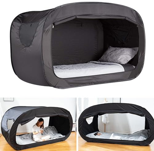 Alomejor Privatsphäre-Bett-Zelt mit Vollständig Geschlossenem Design und Verdunkelung für Besseren Schlaf Im Studentenwohnheim und Im Freien (Black)