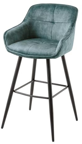 Riess Ambiente Design Barhocker Euphoria - Petrol - Barstuhl aus Samt mit Schwarze Metallbeine & Lehne