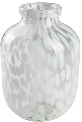 Glasvase Happy Patchy 23cm weiß Weiss. Vase aus Glas, Blumenvase mit Punkten, Konfetti, mundgeblasen