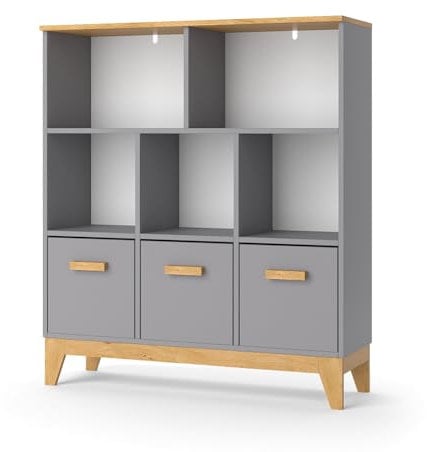 VitaliSpa Kinderregal Grau Malia - 98x113x33 cm hergestellt aus Spanplatte - Bücherregal für Kinder, vielseitige Aufbewahrungslösung