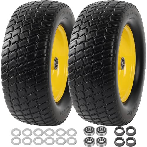 AR-PRO Pneumatici e ruote piatte da 15 x 6,00-6, con cerchione, mozzo centrato da 7,6 cm con cuscinetti da 3/4 e boccole da 5/8 e 2,5 cm, compatibili con tosaerba John Deere, trattore da giardino