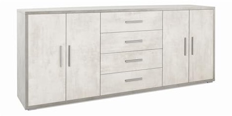 Mondo Viro Holzschrank Roby Sideboard mit 4 Türen und 4 Schubladen 203 x 41 cm 84h (Zement/Oxid weiß)