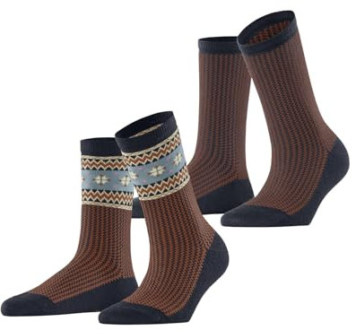ESPRIT Damen Socken Scandi Multipack W So Baumwolle Wolle gemustert 2 Paar, Blau Marine 6120, 39-42