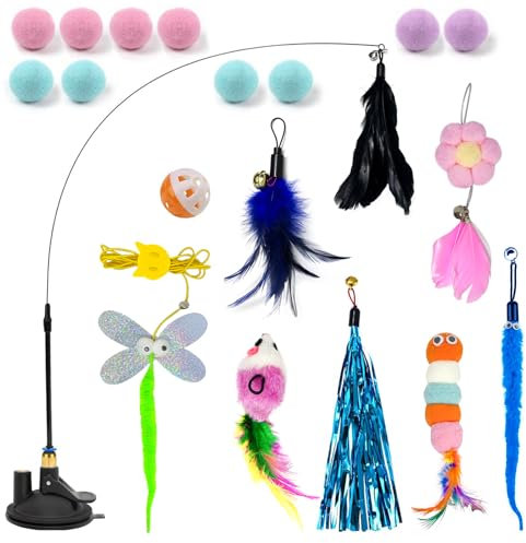 VINEST 20 Pièces Jeux pour Chats à la Maison, Jeux Chat Interactifs, Jeu Chat Interactif avec Ventouses, Jeux Interactifs pour Chats Détachables pour Utilisation à La Maison, Dans Les Magasins