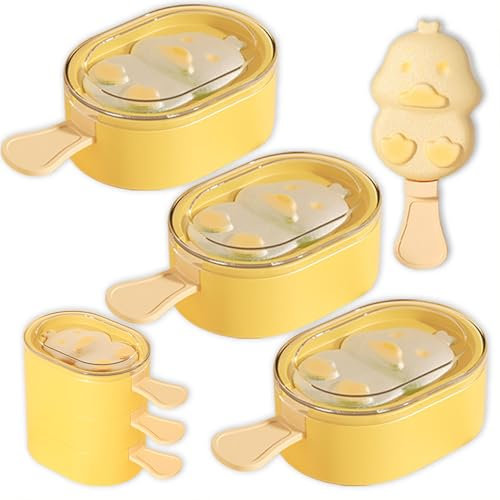 Eisformen Silikon, 3 Eisformen EIS am Stiel Förmchen BPA Frei, Popsicle Eisförmchen Wiederverwendbar mit Sticks und Deckel für Kinder und Erwachsene (Gelb)