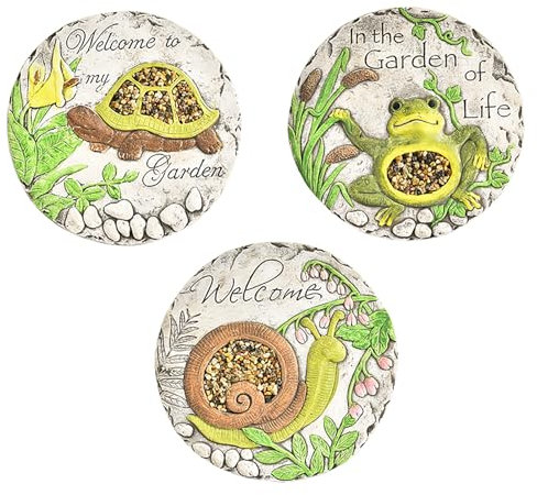Elitix Trittsteine für Garten 3 Hübsche Gartensteine für den Garten, Große Dekorative Betonsteine mit Muster, Rasenakzente für den Hofweg, Um Freunde Willkommen zu Heißen(Color:Animals kit)