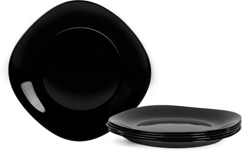 LaGlint 20,32cm Platos de Postre Negro, Vidrio Opalino Juego de Plato Cocina 6 piezas, Platos de Ensalada, Plato Cuadrado Pequeño, Aptos para Lavavajillas y Microondas para fruta, pasta, snacks