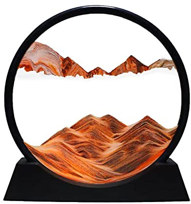 RoseFlower Sablier Decoratif Art Sable Mouvant, Peinture de Sable Qui Coule 3D de paysage de mer profonde dans du verre, Décoration de bureau à domicile, cadeau de vacances de Noël - Orange/7''