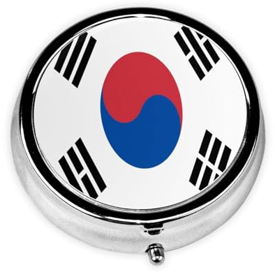 Dlxw Fashion Pillendose Aufbewahrungsbox, Tragbare Metall Pillendose mit Spiegel, einfach zu speichern Medikamente! Flagge der Republik Korea