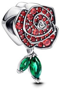 Pandora Moments Funkelnde Blühende Rose Charm aus Sterling Silber mit künstlichem Kristall, Kompatibel Moments Armbänder, 793201C02