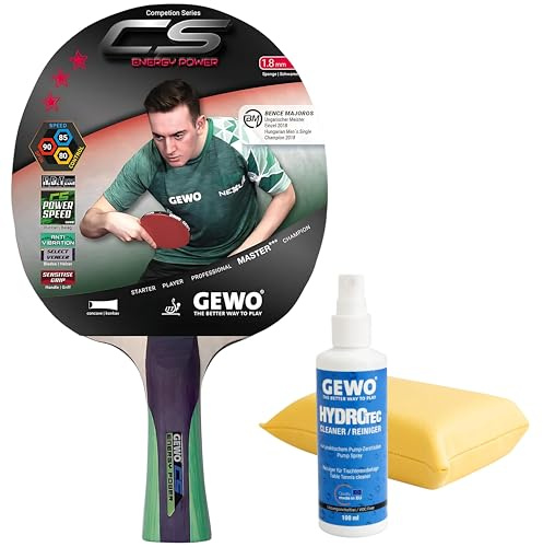 GEWO CS Energy Power - Tischtennis-Schläger - Profi-Tischtennisschläger, ITTF genehmigt - Schläger mit kontrolliertem Belag und hohen Rotationseigenschaften, konkav, 1,8mm Schwamm, rot-schwarz