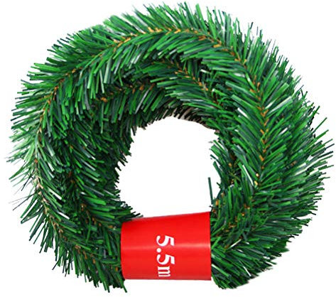 shenruifa 5,5 M Grüne Künstliche Weihnachtsbaum-Rattan-Girlande, Weihnachtsgirlande, Kiefernkranz mit Stock, für Zuhause, Schaufenster, Geländer, Gartendekoration (Grün)