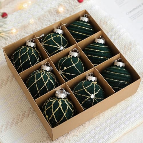 9 x Weihnachtskugeln, Samt-Weihnachtskugeln, für Weihnachtsbäume, Hochzeiten und Hausgartendekorationen (grün)