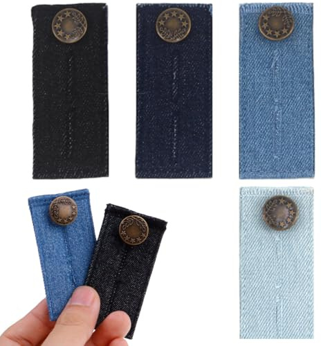 NHQZ 4 Pezzi Estensore in Denim con Bottoni per Vita, Estensioni Elastiche Senza Cucire per Jeans e Pantaloni Premaman
