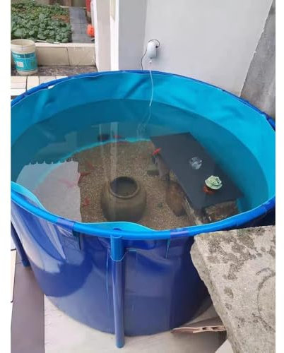 Rygcrud Piscine Hors Sol, Portable Bassin en Toile Liner en PVC Souple avec Cadre, Autoportant Aquarium pour Koi/Poissons Rouges(2x1 m)