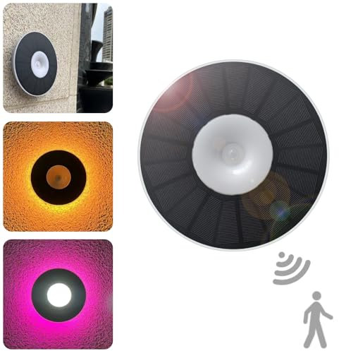 VOMI Solar Wandleuchte Aussen Wand mit Bewegungsmelder, Wasserdicht Solarlampen für Garten 2 Modi, IP68 Runden Solarwandleuchten 88 LED Garage Deko für Terrasse Zaun, 3000K+6000K