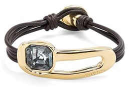Uno de 50 | Lederarmband | Metalllegierung | 18 Karat vergoldet | Schwarzer, facettierter Kristall | Handgefertigter Schmuck