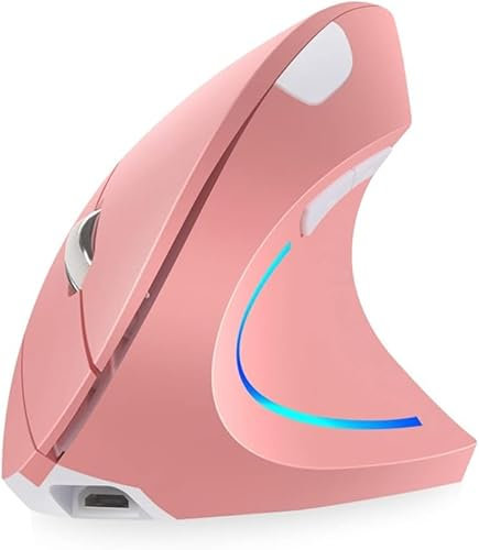 Wekity Mouse verticale, per destrorsi, 2,4 GHz, ergonomico, ricaricabile, con 4 DPI regolabili 800/1200/1600/2400, 6 pulsanti, compatibile con PC, desktop, Mac (rosa)