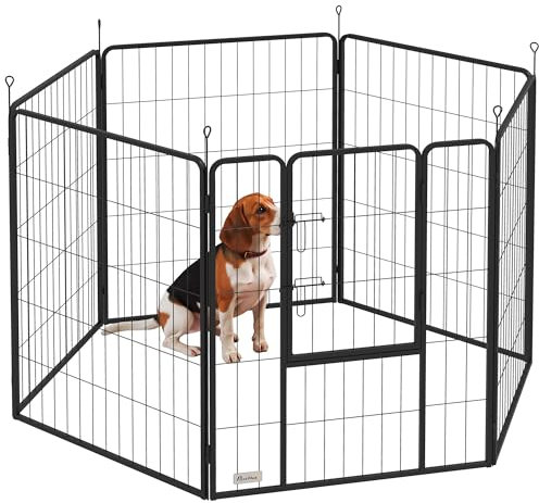 PawHut Welpenauslauf 100 cm Hoch, 6-TLG. Hundelaufstall DIY Welpenlaufstall mit Tür, Freilaufgehege für kleine, mittelgroße und große Hunde, Stahl, Grau