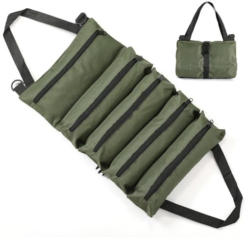 EDLMKM TTool Roll Bag Oxford Cloth, Heavy Duty Tool Organizer with 5 Zipper Pockets, Canvas Tool Bagg, Small ToolBag for Men, Roll Up Tools Storage for Dad, Mechanic, Electrician and Hobbyist