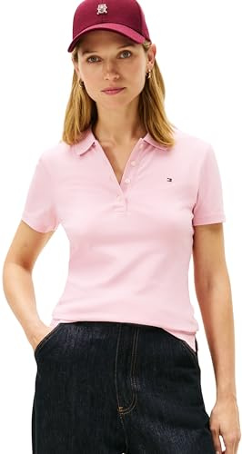 Tommy Hilfiger Damen Poloshirt Kurzarm 1985 Pique Slim Fit, Rosa (Bonita Pink), XS