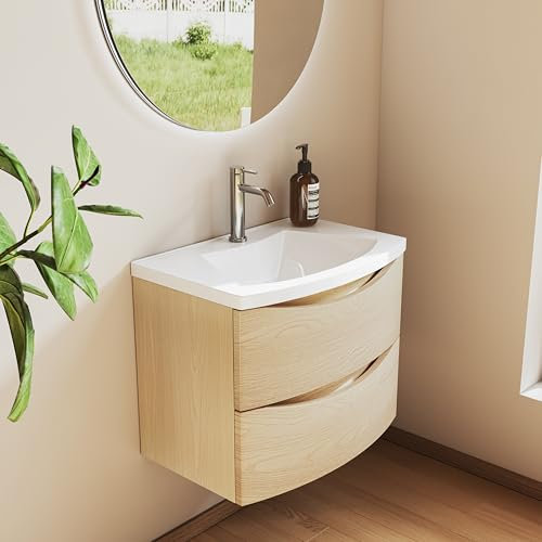 BRIDGE BENO Mobiletto Da Bagno Da 60 cm Con Lavabo in Ghisa Minerale – 2 Cassetti Con Chiusura Ammortizzata, Salvaspazio, Ideale Per Wc Per Gli Ospiti, Golden Sand