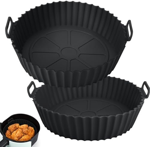 Viretec 2 Pack Air Fryer Silicone Liners for Ninja, Reusable Silicone Bowl Basket Fit for 3 to 5QT Air Fryer, Replacement of Flammable Parchment Paper