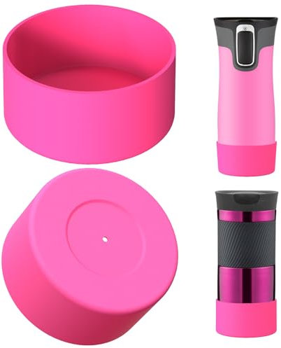 Linkidea 2er-Pack Wasserflaschenschutz, kompatibel mit Contigo West Loop 2.0 16oz/20oz/24oz, Huron 2.0 16oz/20oz, Rutschfester Flaschenboden-Stoßstangenschutz aus Silikon (Rosa)