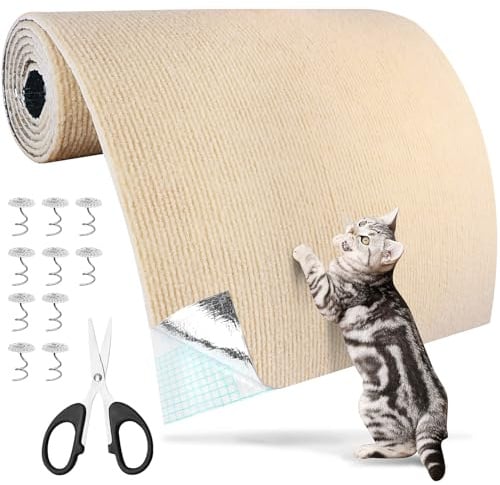 ENUTROF Rascadores Sofa Gatos Protector de para Rascador Pared Alfombras | 200x40cm el Gato Arañazos Alfombra Arañazo Antiarañazos Tela DIY Brazo Sofá para Sofás Muebles y Paredes (Caqui)