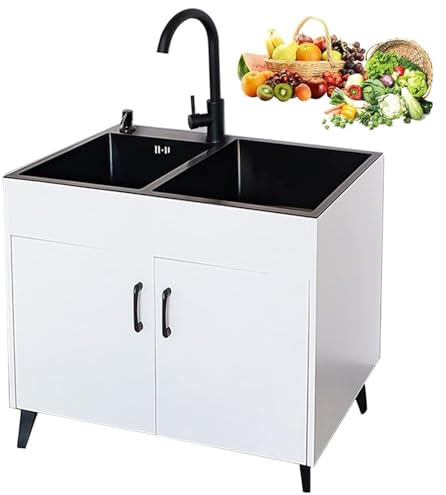 Mobile lavello Indipendente in Acciaio Inox per Cucina e Giardino - Lavabo AntiGraffio e Facile da Pulire (Bianco, 72 x 40 x 78 cm)