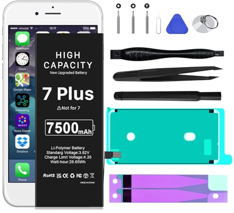 Battery for iPhone 7 Plus, 7500mAh New Upgrade High Capacity Battery Replacement for iPhone 7 Plus, A1661, A1784, A1785 with Repair Tool Kit