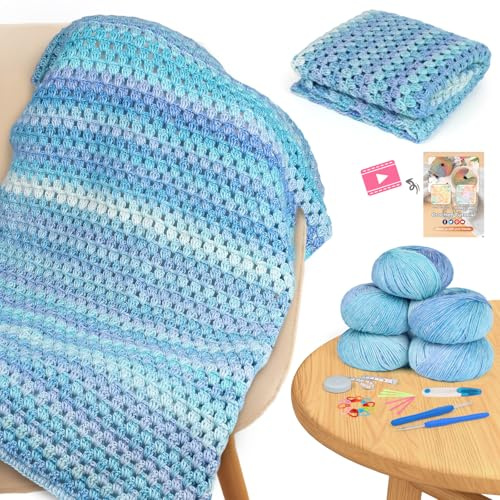 Aeelike Häkeln für Anfänger, Crochet Set DIY Erwachsene | Häkel set Beginner mit 500g Wolle, Schritt-für-Schritt-Anleitung, 4,0mm Häkeln, Häkelzubehör, Tutorial Videos