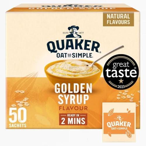 Quaker Oat So Simple Golden Syrup Porridge Sachets, 50 x 36g | Quick Microwave Porridge | Sweet & Creamy | 100% Wholegrain Oats | Sold by Bargain Hub