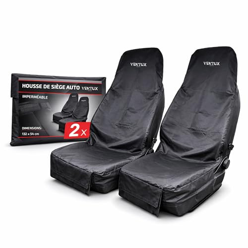 Autositzbezug 2 Stück wasserdicht – Sitzbezüge vorne universal 132x54 cm | 100 % Polyester · Mit Befestigungsbändern · Schnallen für Halt · Schützt vor Öl · Einfach feucht abwischen · REACH