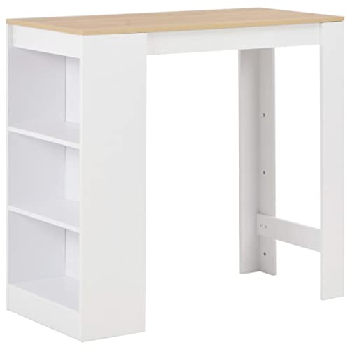 Zeehear Bartisch mit Regal Weiß, 110x50x103 cm Stehtisch für Küche und Esszimmer, Moderner Tresen mit 3-stufigem Stauraum, Langlebiger Holztisch für kleine Räume