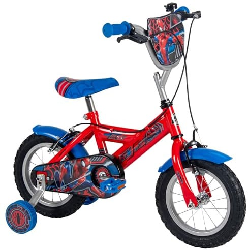 Huffy Marvel Spider-man Bike, 12, 14, 16 Kids Bike, Ages 3-9 years, Dual Calliper Brakes, Removable Stabilisers, Adjustable Seat, Red
