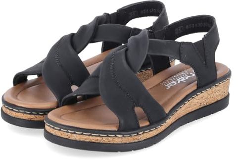 Rieker V4161-00 Damen Flache Sandalen Synthetik in schwarz - Gr. 36