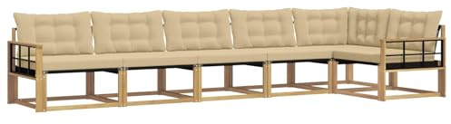 vidaXL Outdoor-Sofagarnitur mit Kissen 6 pcs Weiß und Beige, Garten, modernes Outdoor-Sofa-Set, wetterfest, Bequeme Lounge, langlebige Möbel, Akazienholz-Design