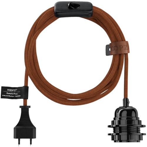 Hoopzi - Fil électrique en Tissu de 4,5M pour Éclairer Partout Chez Vous - Douille Ampoule E27 avec Interrupteur - Créez Votre Suspension Luminaire, Baladeuse, Lampe Suspendue - Bala Lin Brique