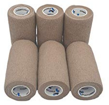 PintoMed - Venda Cohesiva - 6 x BEIGE OSCURO - 6 rollos x 10 cm x 4,5 m estirado - Vendaje autoadhesiva elástica y flexible, Cinta adhesiva, Vet Wrap, Tape, Primeros auxílios y lesiones