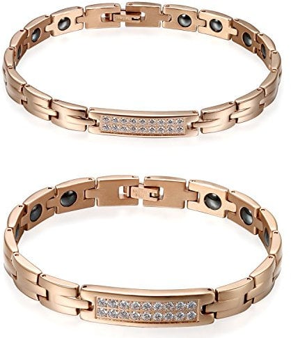 Flongo Partner Armband, 2 Stück Edelstahl Magnet Armband Therapie Kugel Zirkon Zirkonia Armreif Magnetarmband Partnerarmbänder Rose Gold Gesundheit Paar Set Geschenk Damen, Herren
