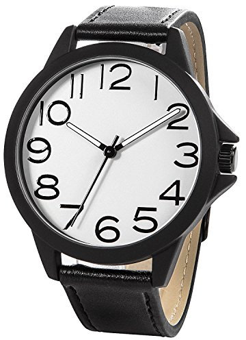 NUOVO Herren Uhr Analog Quarz mit Schwarz Leder Armband Wasserdicht
