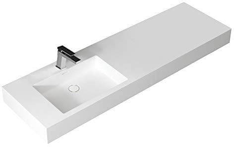 Design Waschbecken Mineralguss Waschtisch zur Wandmontage Gussmarmor Eckig Waschplatz Wandhängend LP4516 160cm weiß glänzend links