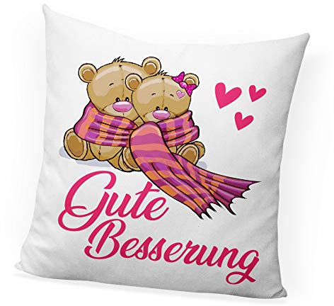 clothinx Gute Besserung Rosa Bärchen Deko-Kissen mit Füllung Bedruckt Perfekt Als Genesungswunsch für Mädchen und zum Aufenthalt im Krankenhaus
