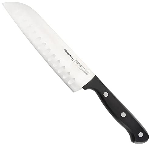 MAGEFESA Roda - Cuchillo Santoku de 17cm, Acero Inoxidable, Resistente, Afilado a la Piedra, Máxima Precisión, Modernos Mangos de Color Negro