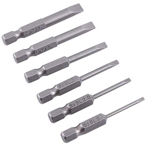 ASHATA 6Pcs 50mm 1/4 inch Hex Shank Flat Head Magnetic Tip Slotted Screwdriver Bits Set 2.0mm/2.5mm/3mm/4mm/5mm/6mm, S2 Steel