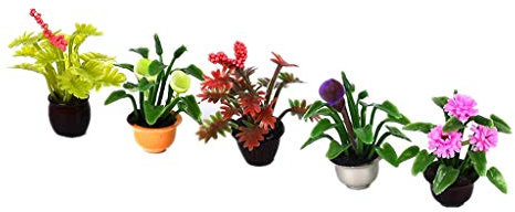 Perfeclan Puppenhaus Zubehör Pflanzen Set MINI Pflanzen Miniatur Zubehör,Puppenstube Pflanztöpfe 5er Set Garten Dekoration, 1:25