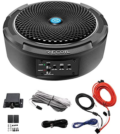 RECOIL - SL1708 - Subwoofer da auto amplificato, sottile da 20,3 cm, con kit di cablaggio di installazione in rame privo di ossigeno al 99,99%