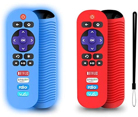 2 Pack Silicone Case for TCL Roku TV RC280 Remote, Protective Universal Replacement Lightweight Shockproof TCL Roku TV Remote Cover with Lanyard (Red+ Glowing Blue)