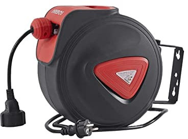 Arebos Avvolgicavo automatico | Montaggio a parete | Orientabile lateralmente a 180° | Materiale di montaggio incluso | 20 m + 1,5 m Aria Compressa con Tubo